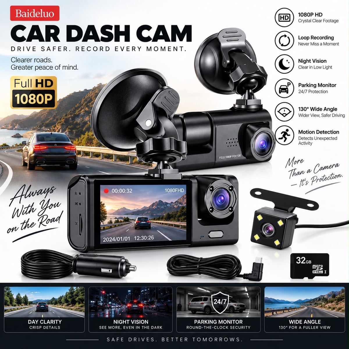 The Tiger 1080P Dual 2 Camera Dash Cam