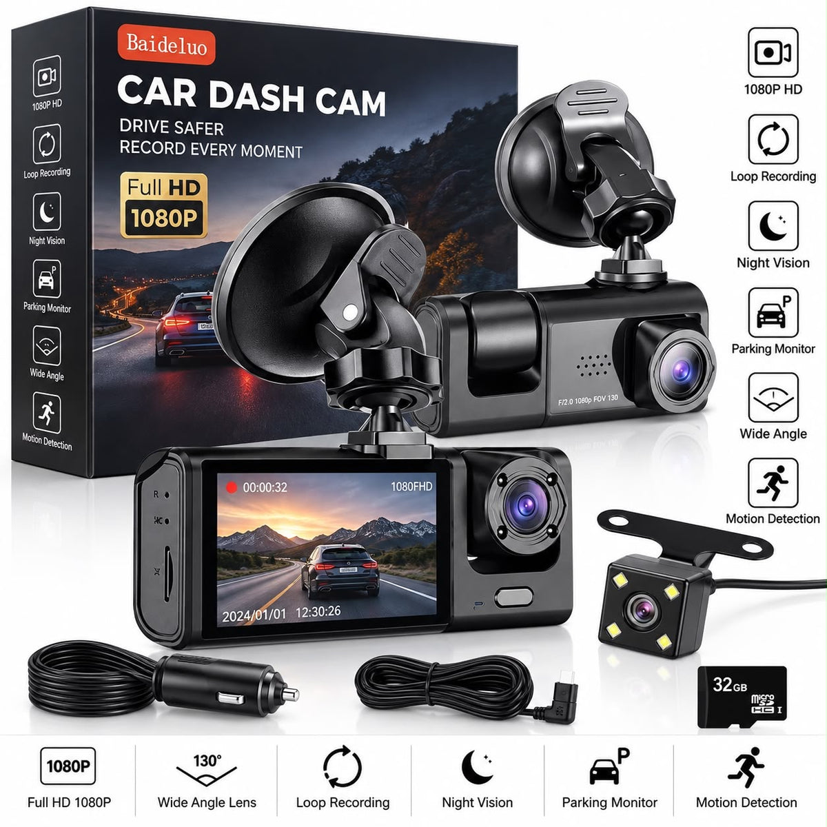 The Tiger 1080P Dual 2 Camera Dash Cam